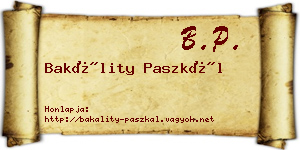 Bakálity Paszkál névjegykártya